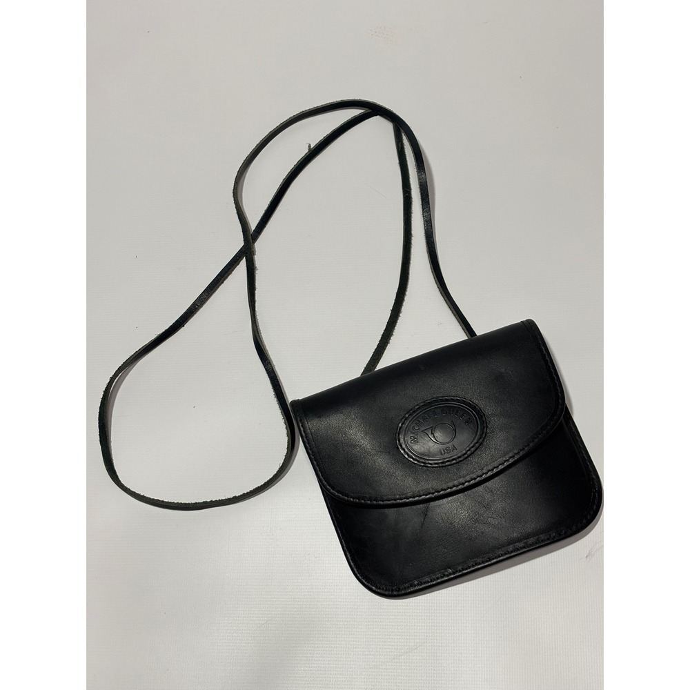 Vtg Michael Greene USA‎ Black Leather Crossbody Bag Passport Travel Minimalist